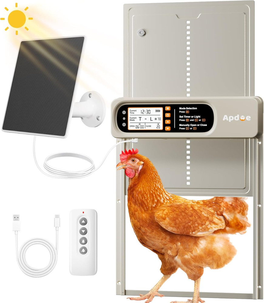 Automatic Chicken Coop Door Solar Powered with Timer, Light Sensor, Remote Contr