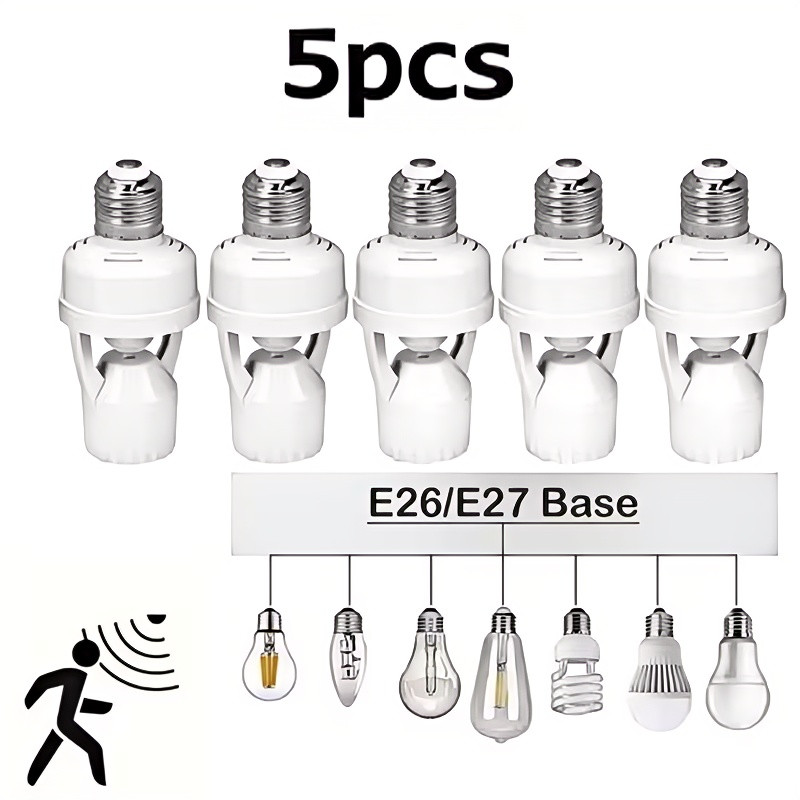 5Pcs Infrared Motion Sensor Socket E26/E27 LED Light Bulb Holder Adapter