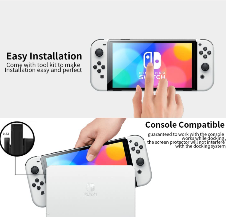 3 Pack-Tempered Glass Screen Protector For Nintendo switch OLED Model 2021, 9H