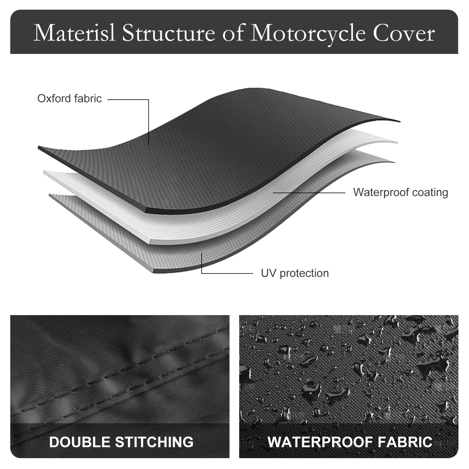 Waterproof Motorcycle Cover Black Fits Up to 91" w/ Lock Holes