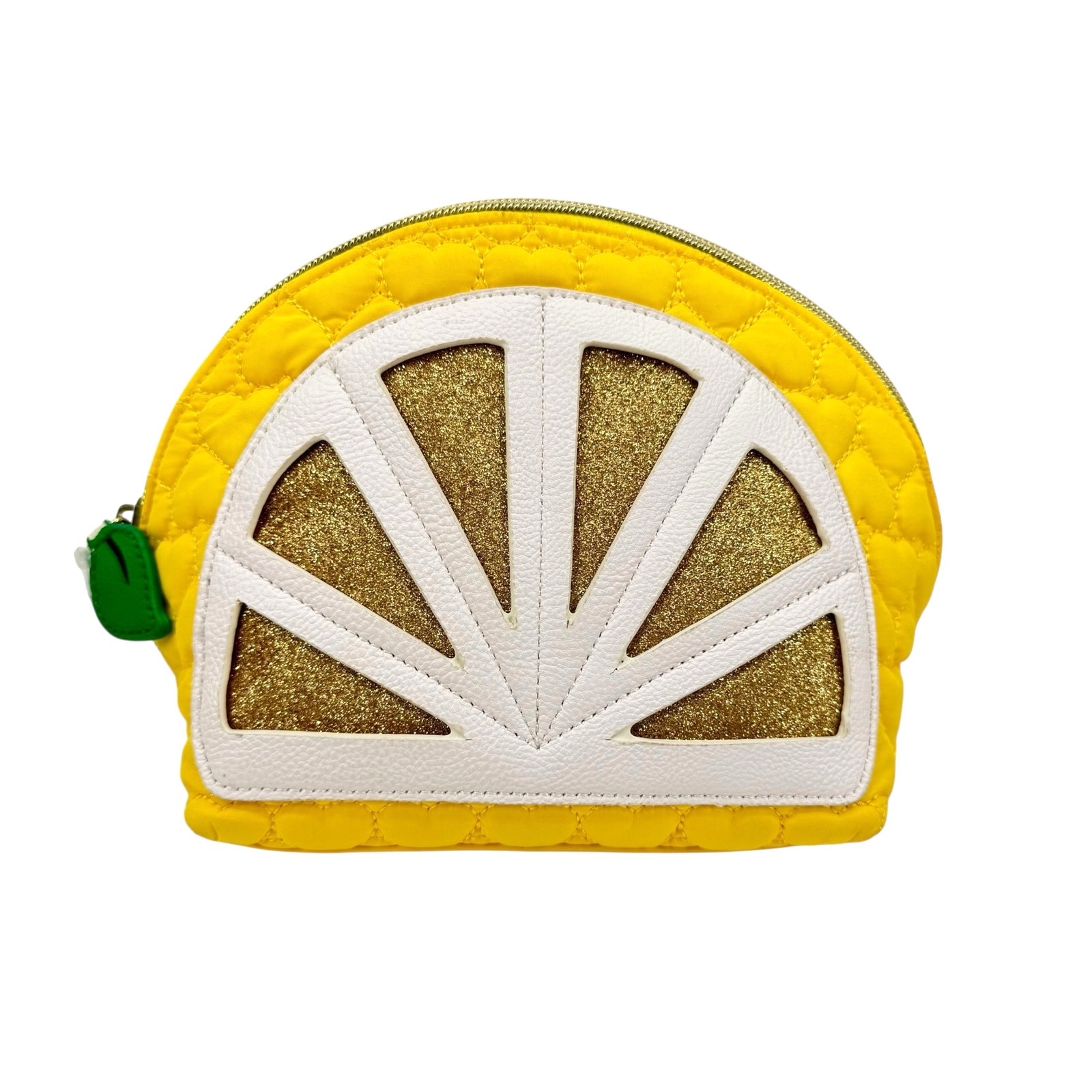 Betsey Johnson NEW Lemon Slice Heart Quilted Zipper Travel Cosmetic Bag Pouch
