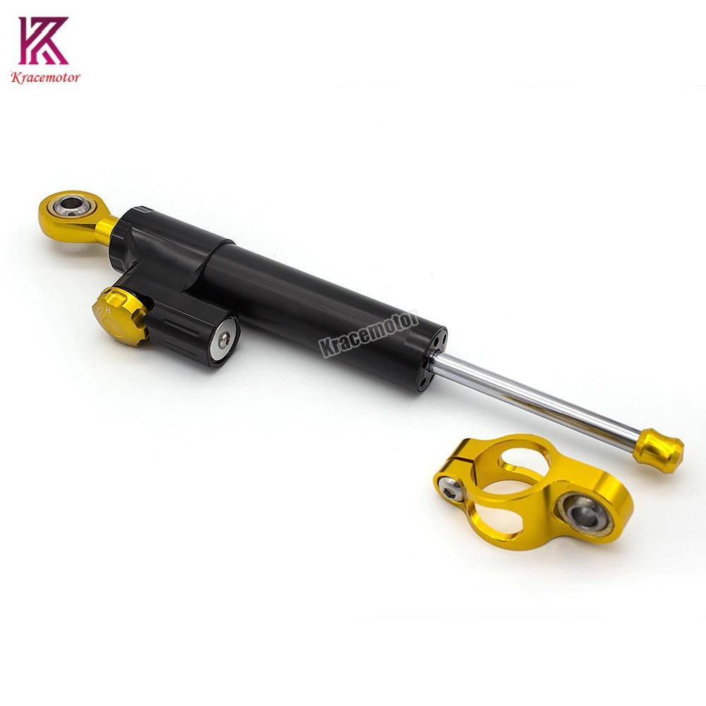 Motorcycle Universal CNC Adjustable Steering Damper Stabilizer Safety Black&Gold