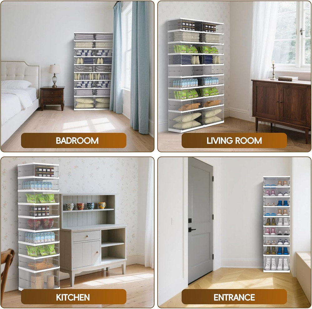 9-Tier Foldable Shoe Rack with Magnetic Doors - Space-Saving Organizer