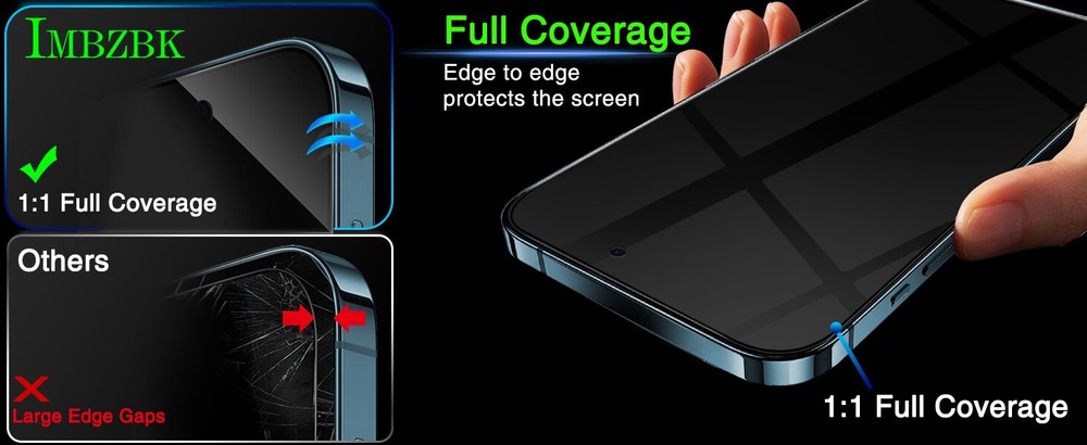 3 Pack iPhone 16 Plus Tempered Glass Anti Spy Screen Protector & Camera Lens