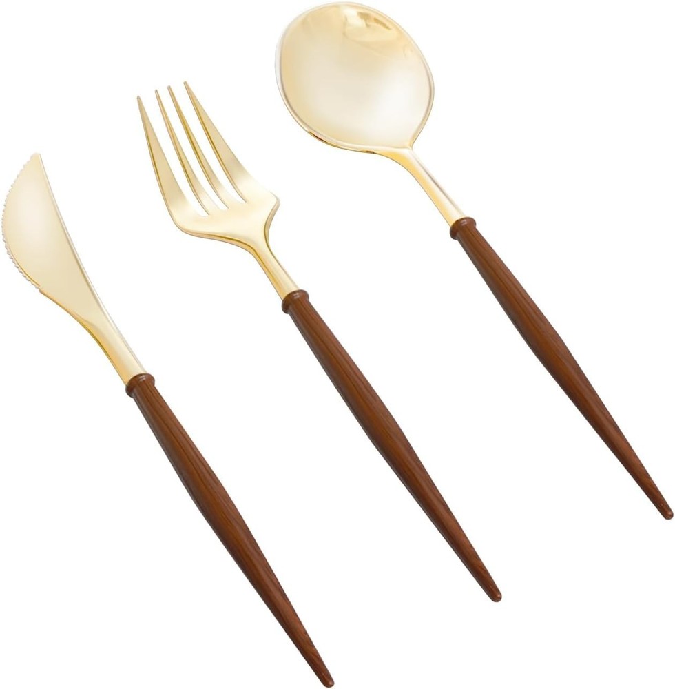 90Pcs Gold Plastic Silverware Heavy Duty Elegant Disposable Plastic Silverware