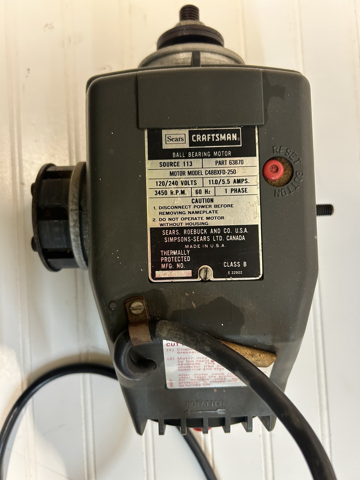 Motor 63870 Model C48BXFD-250 From Craftsman Radial Arm Saw 113.199250 Etc