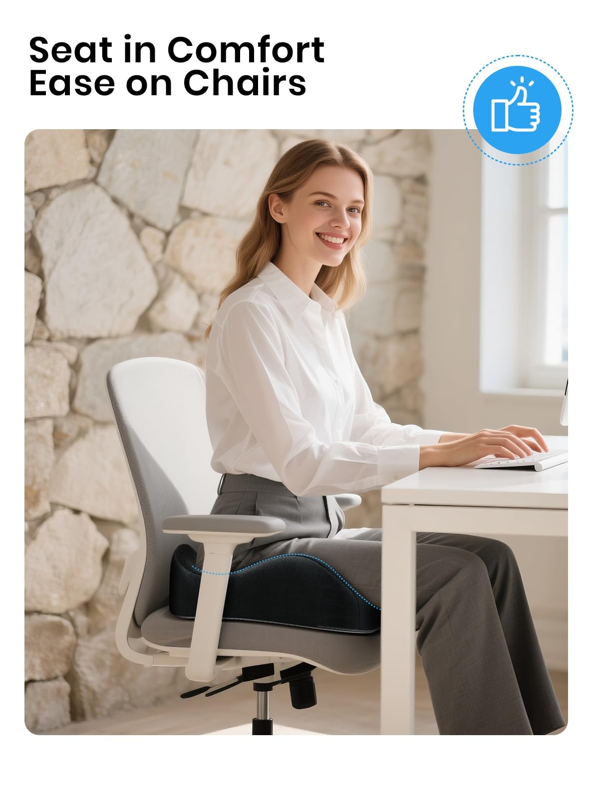 Large Memory Foam Office Chair Cushion Seat Pad, Ergonomic Seat Cushion for S...