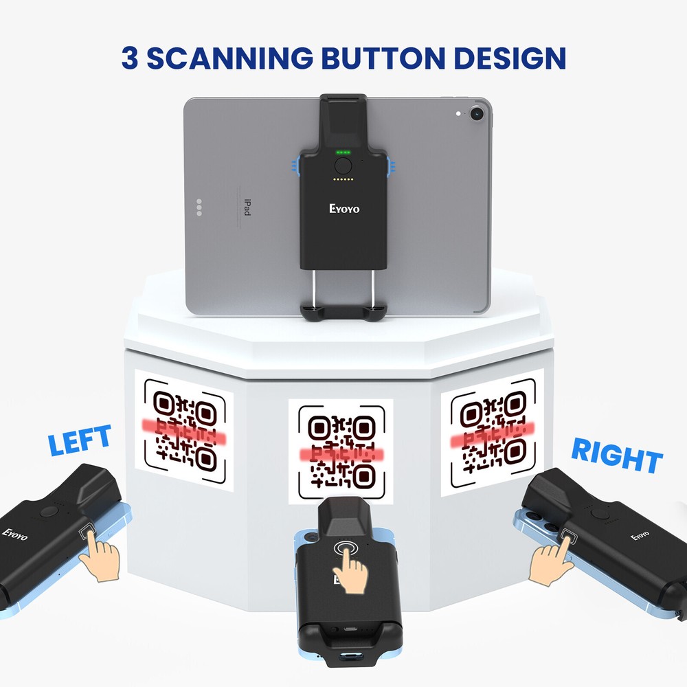 Eyoyo Wireless 1D 2D QR Code Barcode Scanner for IPad iPhone Android Phones PC