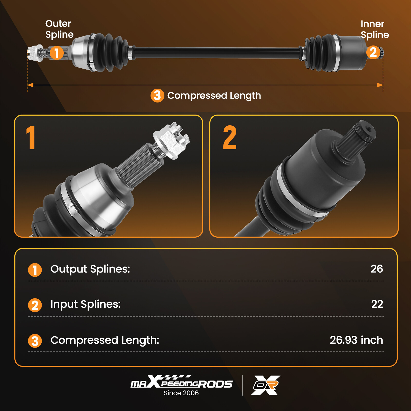 Front Right + Left CV Joint Axle for Polaris Ranger XP 900 2013-2019