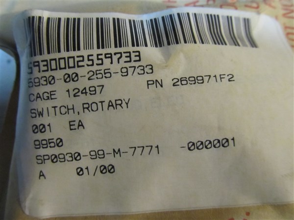 Mil-Spec Electroswitch Rotary Switch Part # 269971F2