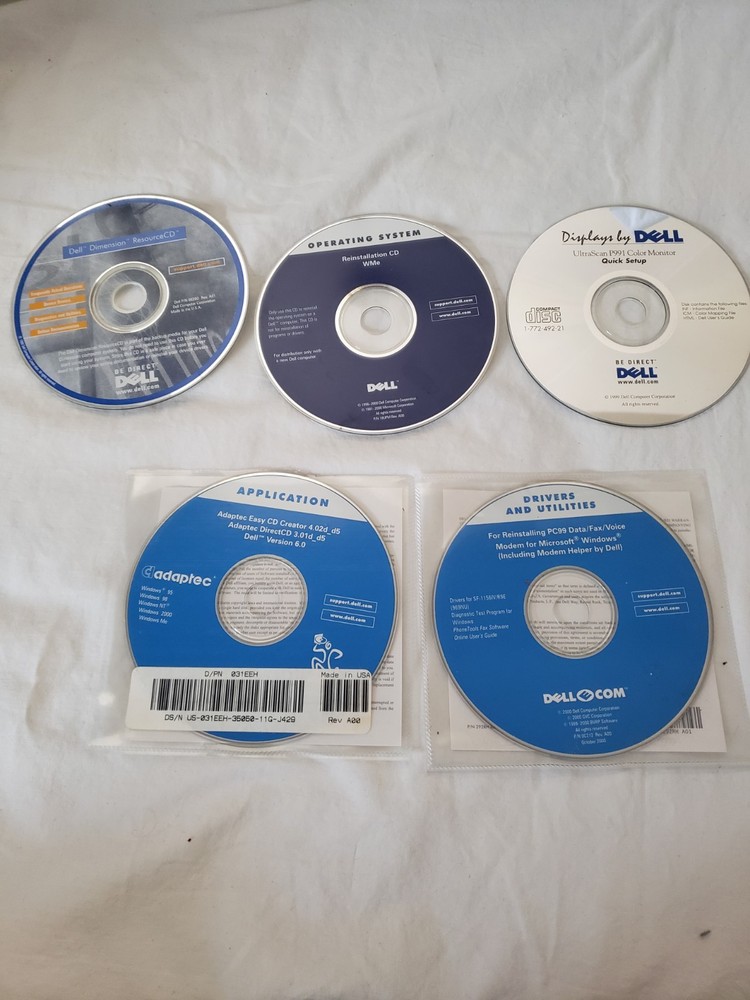 5 Vintage Dell Software- Op Sys, Drivers & Utils, Apps, Displays, Dimen Resource