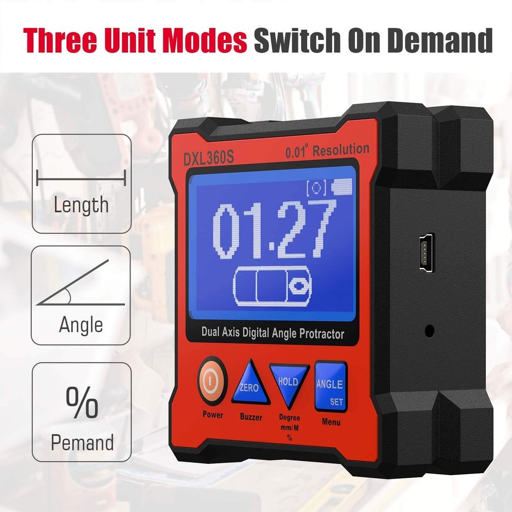 Digital Angle Protractor Dual Axis 2 in 1 0.01° Resolution Five Face Magnetic