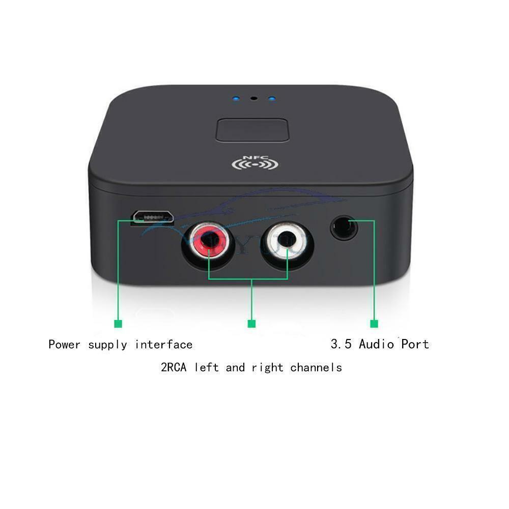 DV5V Bluetooth 5.0 Receiver Wireless 3.5mm Jack AUX NFC to 2 RCA Stereo Adapter