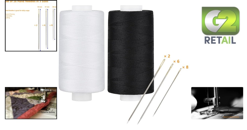 Everyday Sewing Essential: Quality 400 Yards Polyester Thread - 1 White, 1 Black