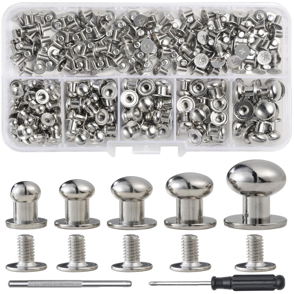 YORANYO 120 Sets Round Head Button Stud Assorted Sizes Screw for Leather