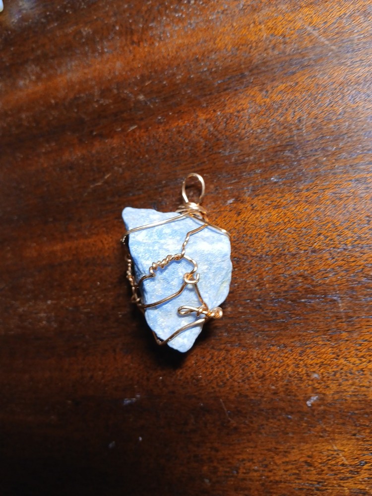Copper Wire Wrapped rough Blue Calcite