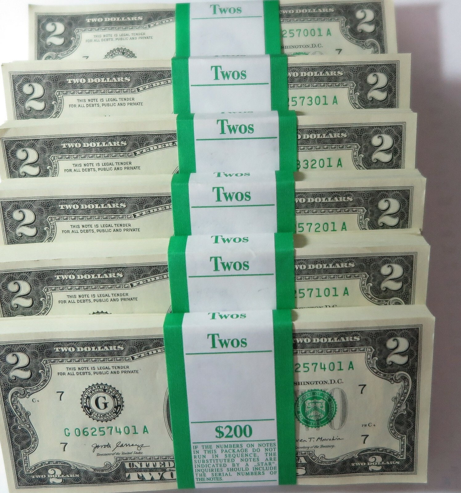 3 Two Dollar Bills Crisp Notes Uncirculated/Consecutive 2017A ** Lowest on Site!