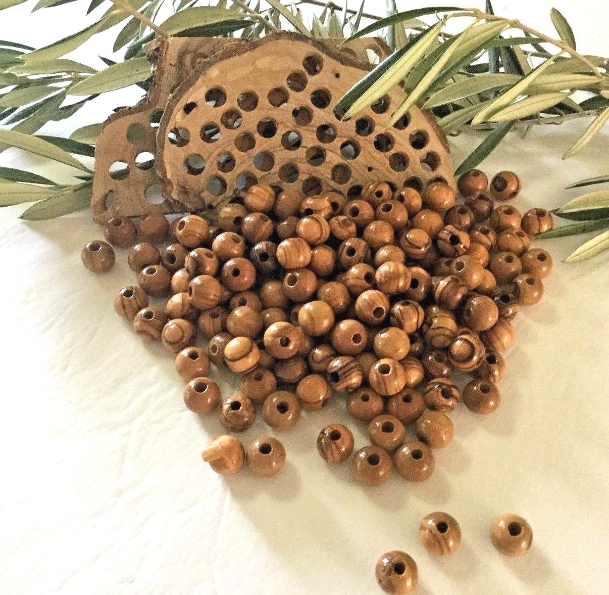 Olive Wood Round Beads Polished Rosary Jewelry Holy land Bethlehem Jerusalem
