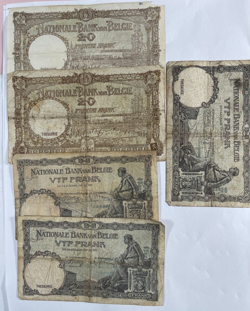 Belgium 5 Old Mixed Lower Grade Notes (#174)