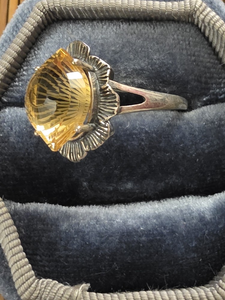 925 Silver Citrine Adjustable Ring