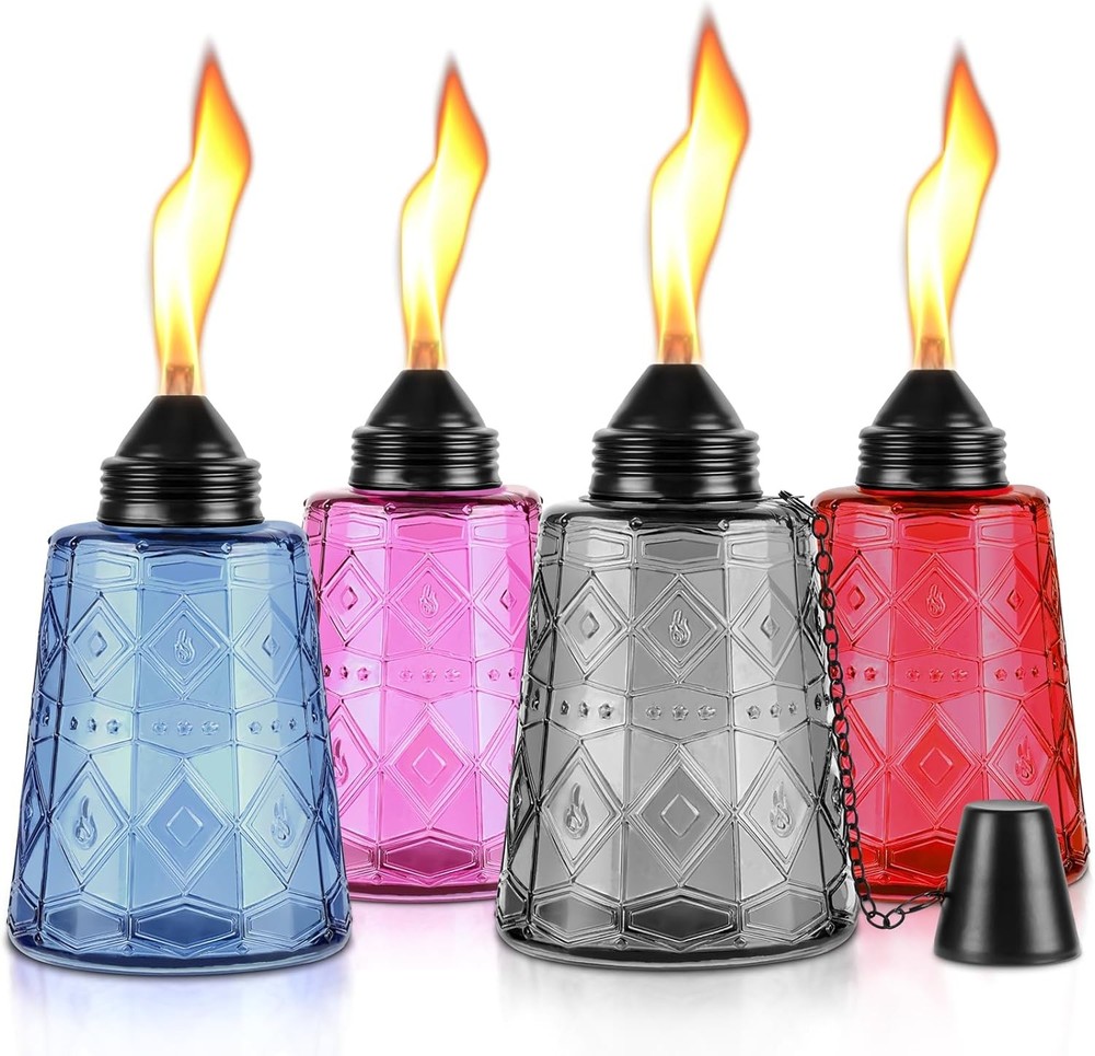 4-Piece Glass-Top Aromatherapy Lamp Set - Refillable Citronella Diffuser Jars