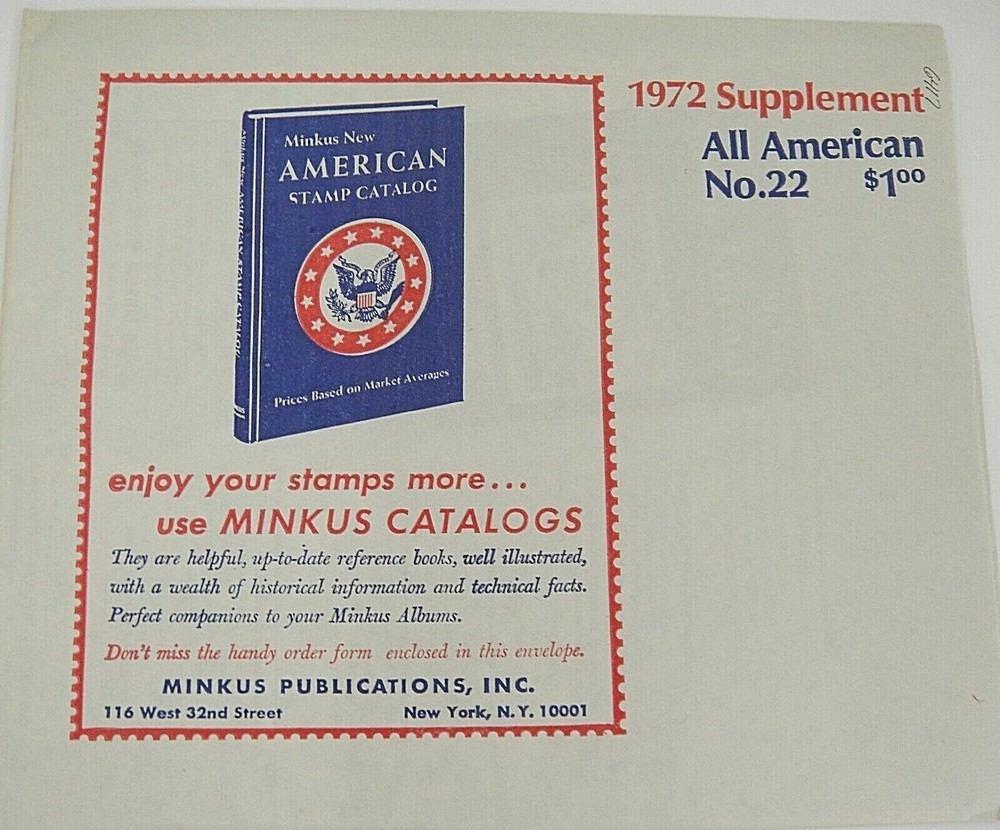Minkus 1972 All American Stamp Supplement #22 US & UN NOS