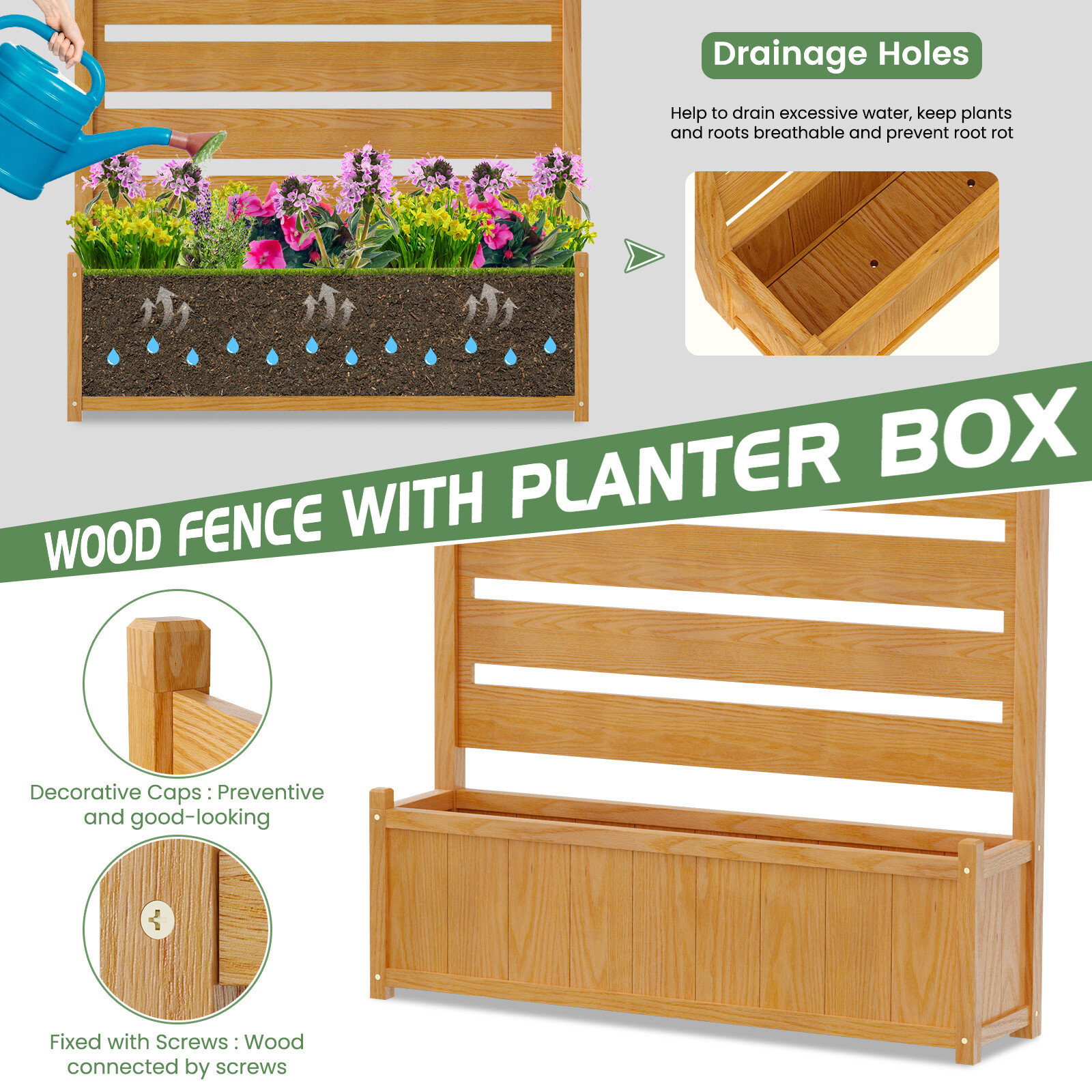 NAIZEA 3 Panels 36"Wx45"H Air Conditioner Fence Privacy Screen with Planter Box