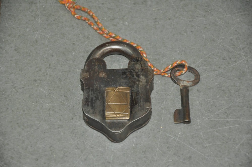 Vintage Iron Unique Shape Handcrafted Solid Brass fitted Padlock