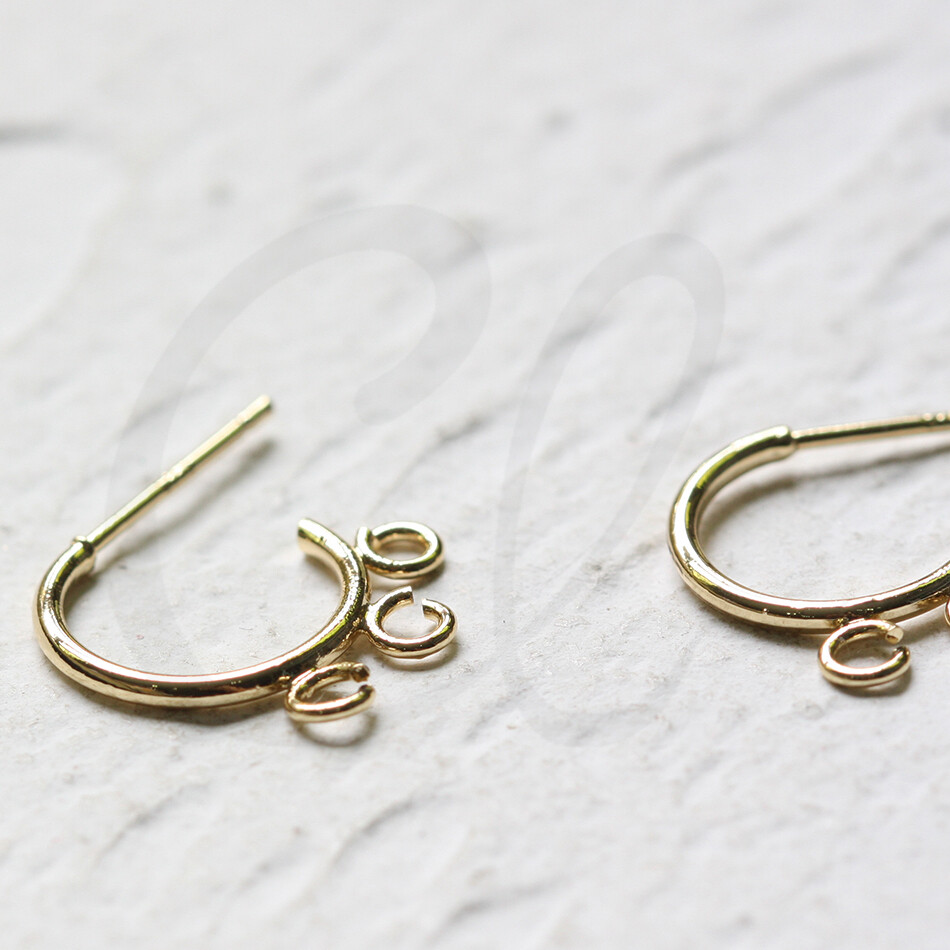 2 Pieces Premium Plated Brass Earring Post - C Shape - 16mm (4517C)