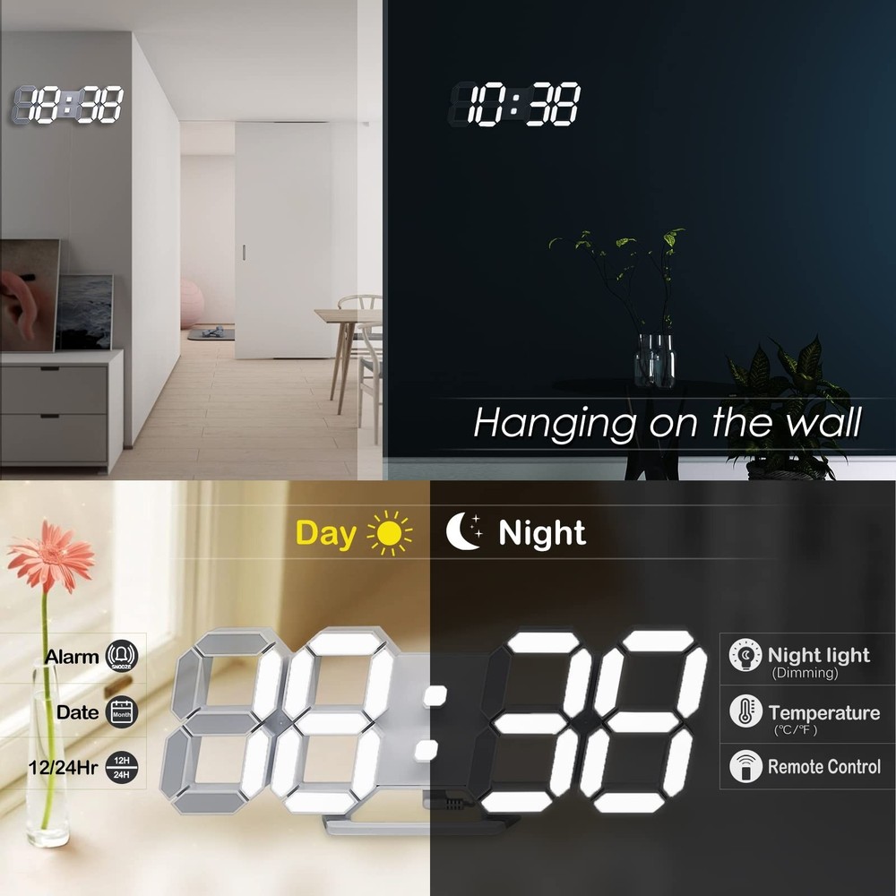 KOSUMOSU 3D LED Digital Wall Clock ,9.7", Large Display Table/ Desk Clock wit...