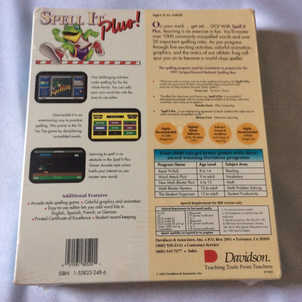 SPELL IT PLUS Spelling Program For The Entire Family It TALKS IBM/TANDY& PC Comp