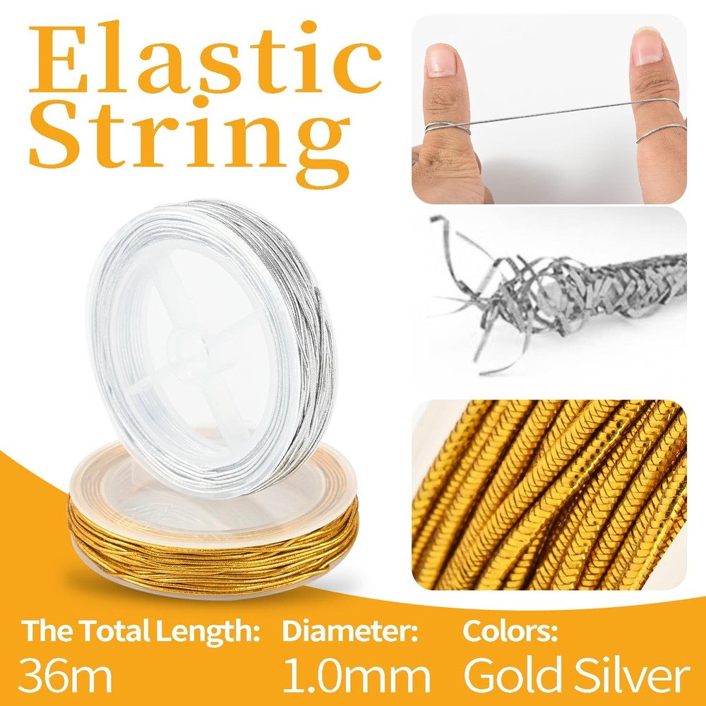 2 Rolls Metallic Elastic Cords String Gold Silver and