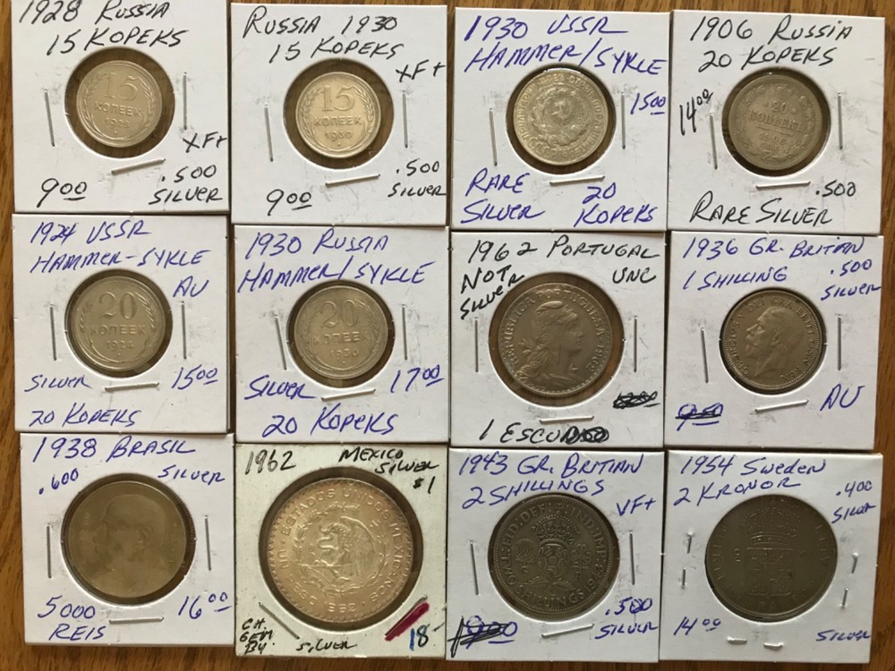 World Silver Coins. 11 total