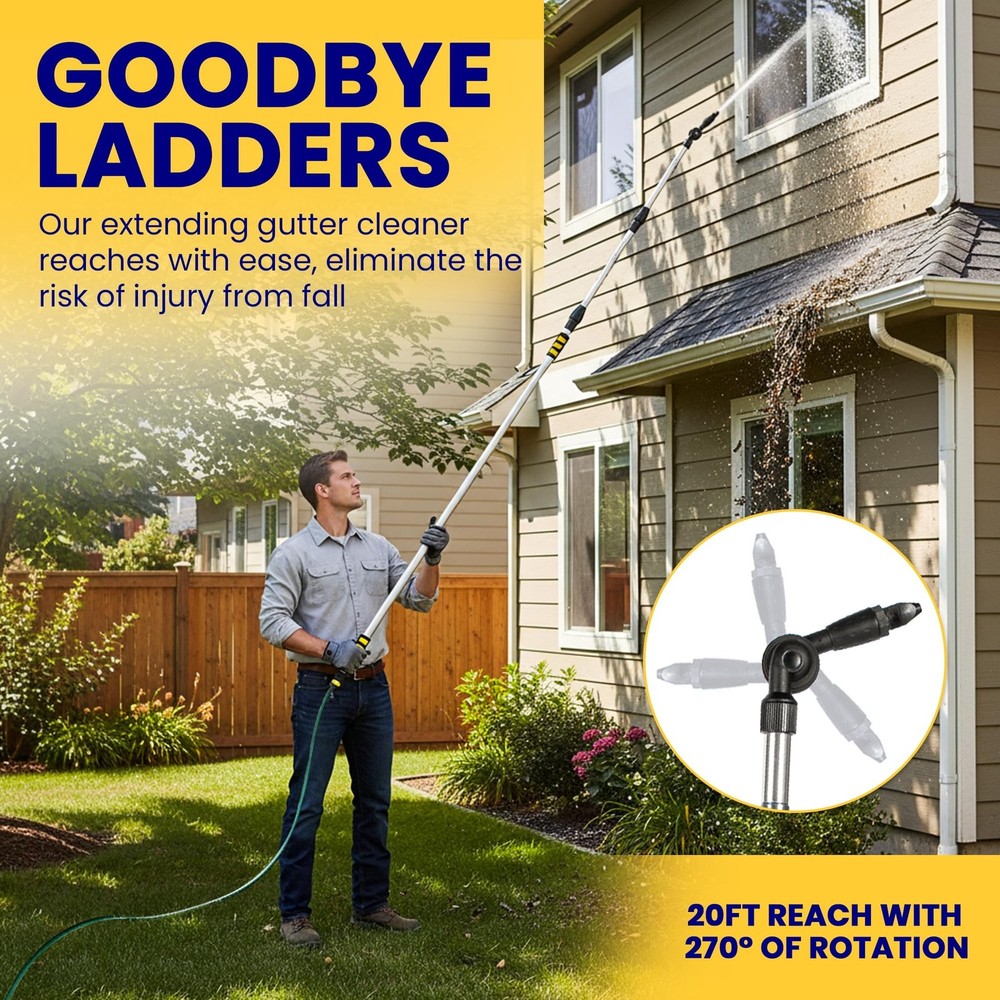20ft Reach Telescopic Gutter Cleaning Tools from the Ground – Rain Gutter