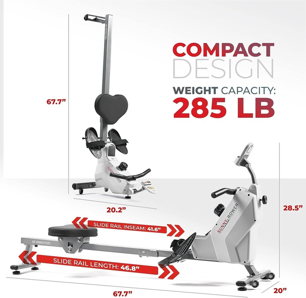 Magnetic Rowing Machine for Home Exercise, Quiet & Smooth Rower with Compact ...
