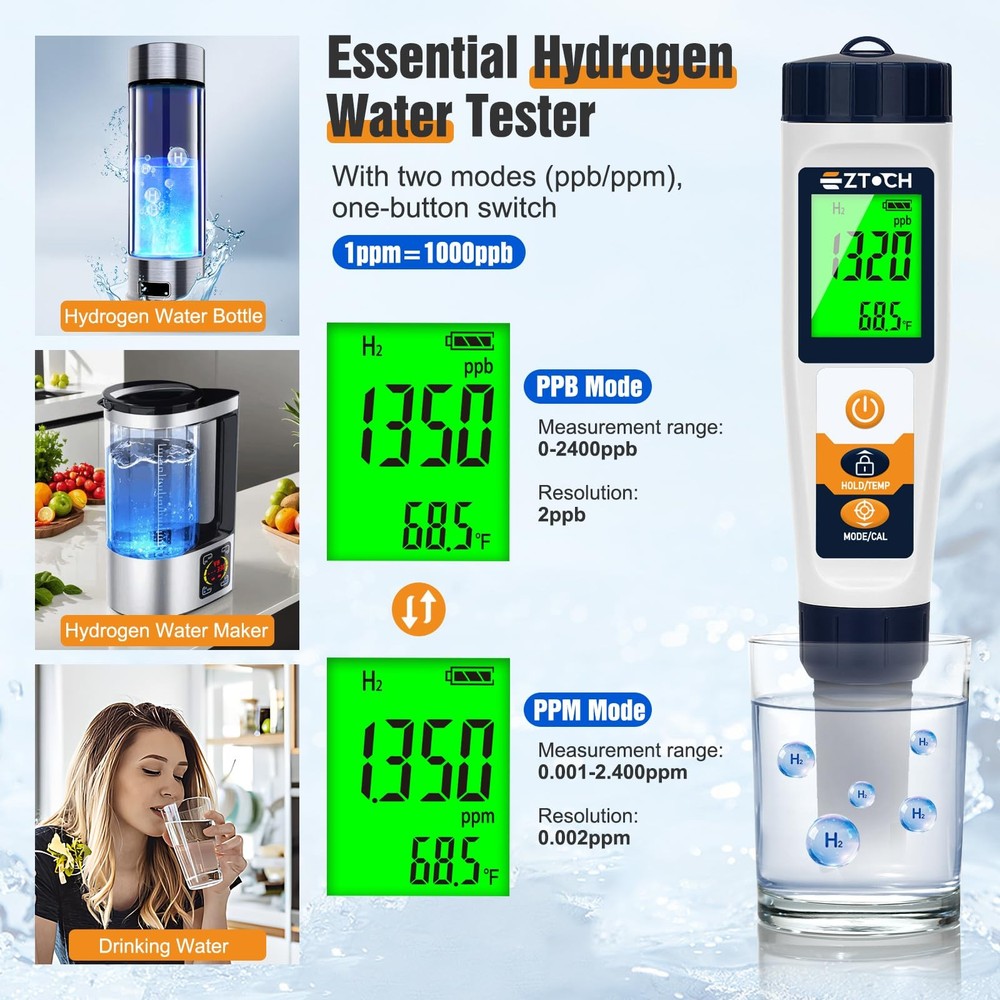 6 in 1 pH H2 Meter with EC Calibration Solution, Extra 1413μS/cm...