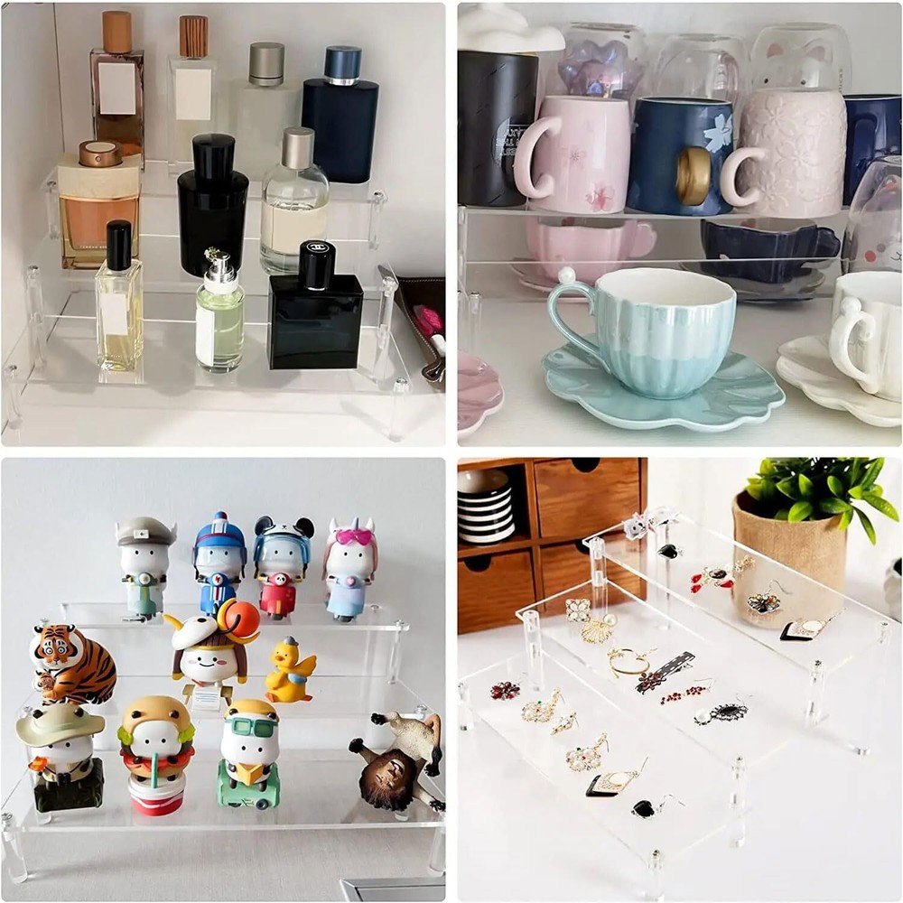 Acrylic Display Risers, 3 Tier Clear Perfume Organizer Stand, Large Shelf Riser