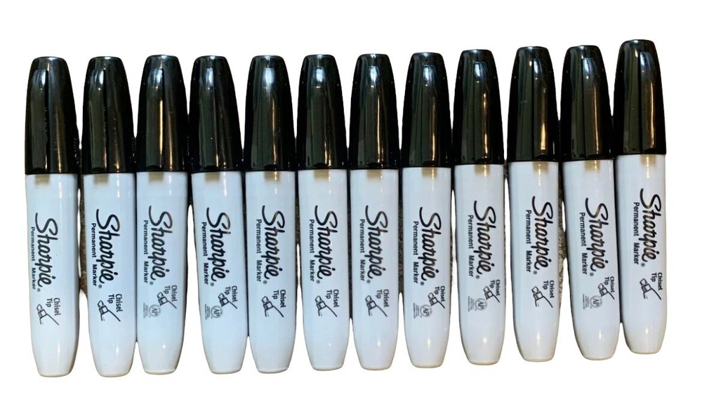 12 Sharpie Chisel Tip Markers Permanent BLACK Ink Large Broad Marker 12-count