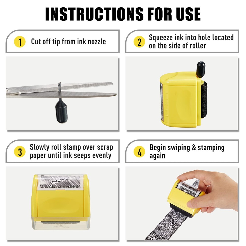 4 Pack Identity Protection Roller Stamp Security Address Blocker with Refills