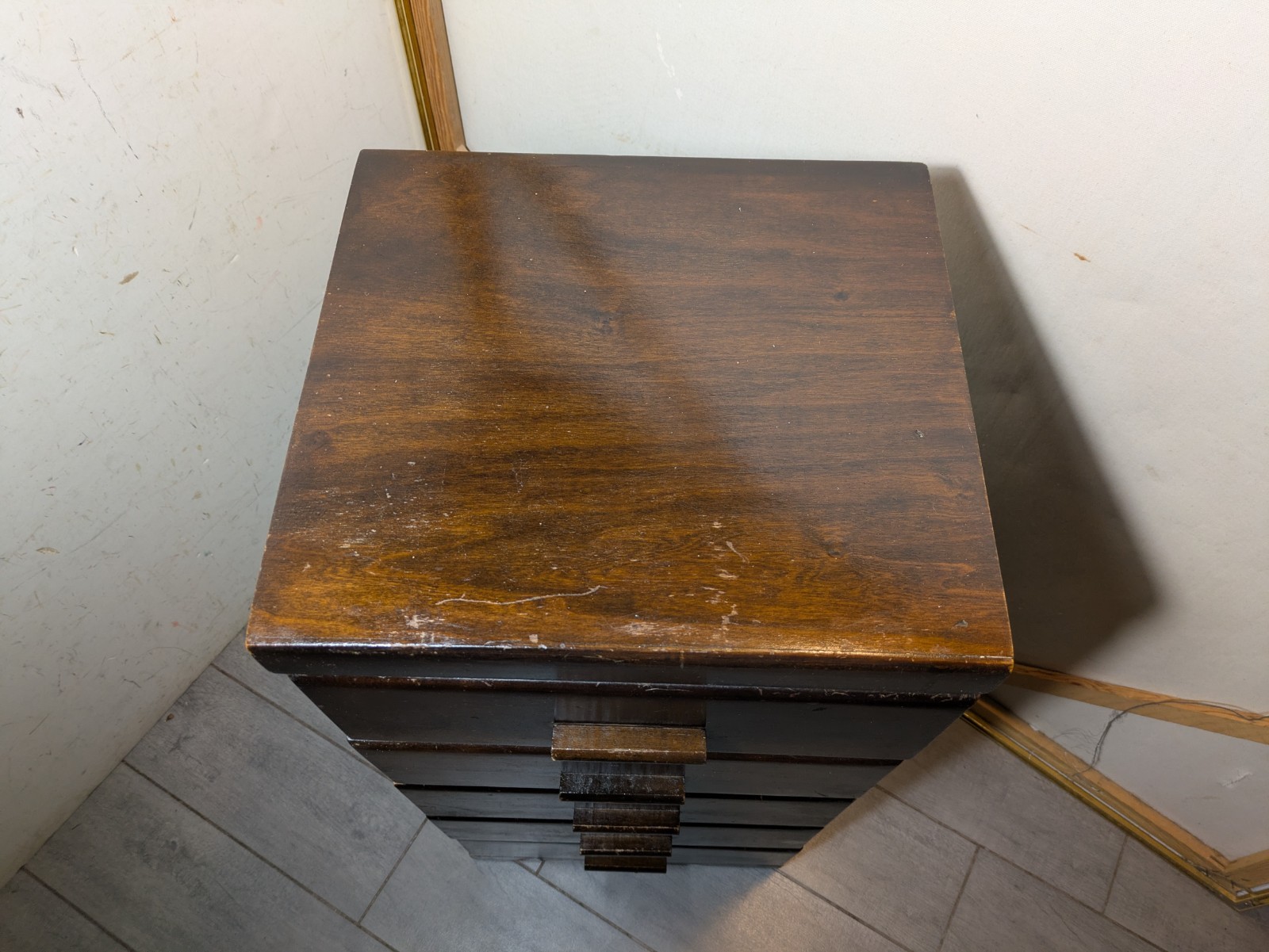 Vintage Art Deco Wood 5-Drawer Narrow Tallboy Dresser Lingerie Chest Cabinet N23