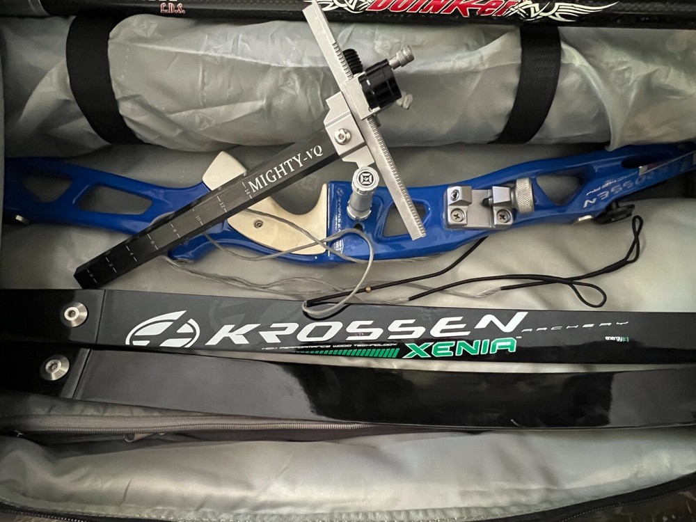 Krossen Bow- Blue Riser & Black Limbs Includes Sight and Stabilizer w/ Backpack