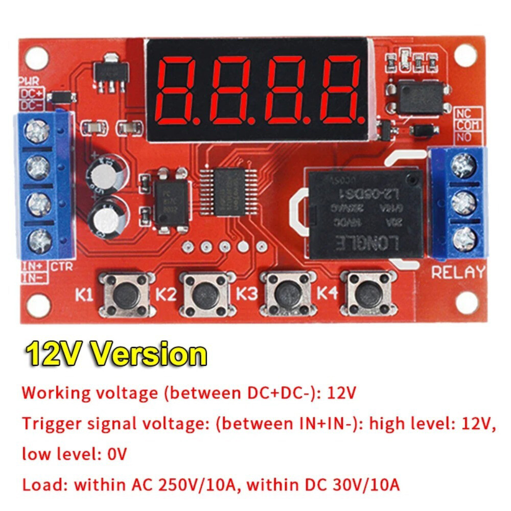 2X DC12V 10A Adjustable Time Delay Relay Module LED Digital Timer Switch & Case