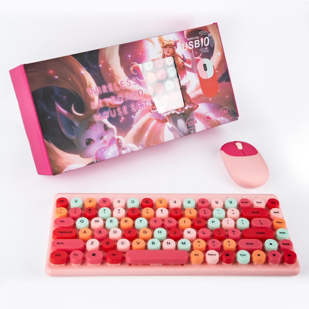 2.4G Pink Wireless Keyboard & Mouse For Windows PC Mac Universal Android