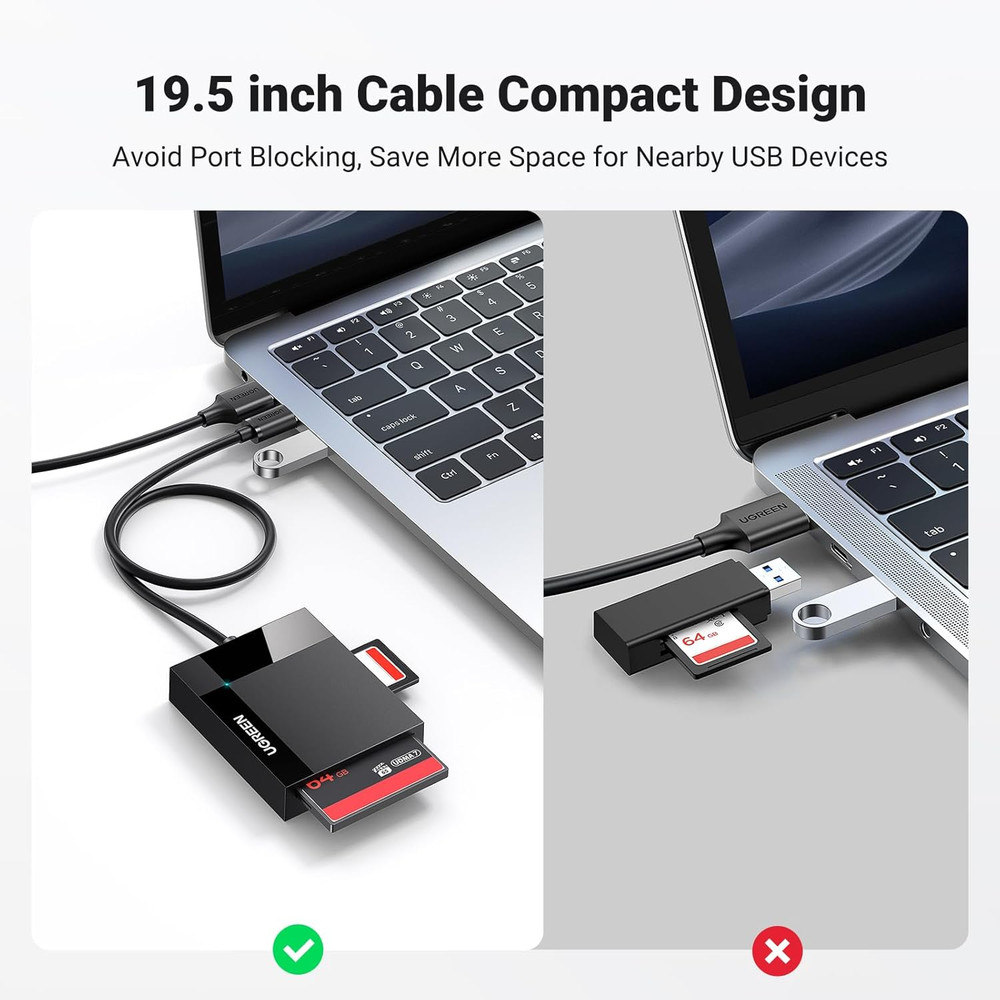 UGREEN SD Card Reader USB 3.0 Card Hub Adapter 5Gbps Read 4 Cards Simultaneously