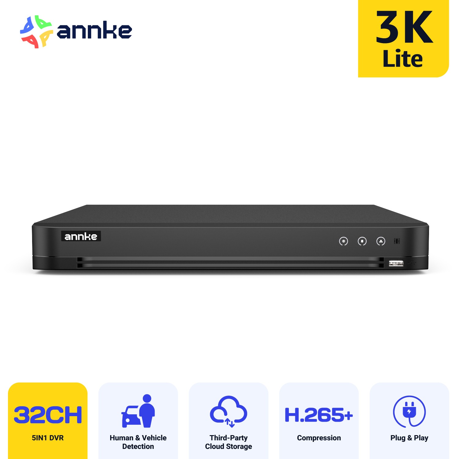 ANNKE 32CH DVR HD 3K 5MP CCTV Security Video Recorder AI Motion Detection H.265+