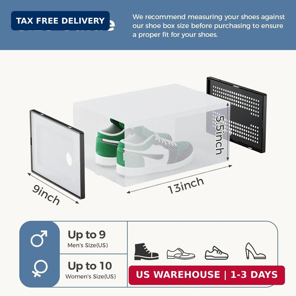 DUMOS Shoe Storage Boxes, 12-Pack Stackable Clear Shoe Containers with Lids, Dis