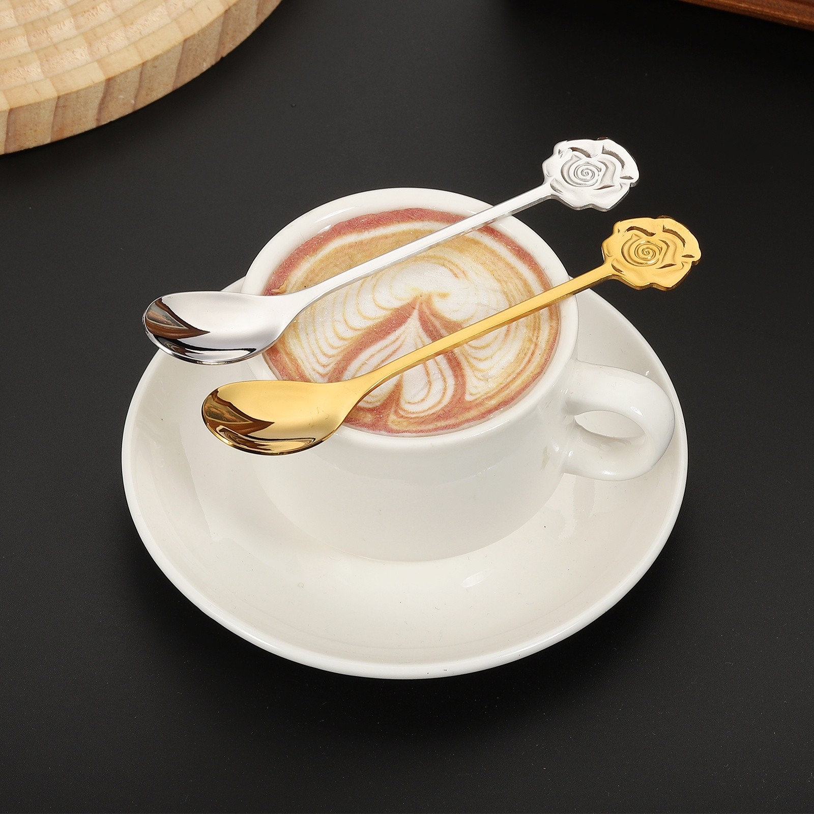 4pcs Coffee Spoons, Rose Tea Spoons Stainless Steel, Silver