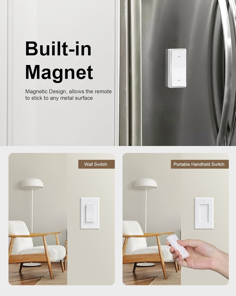 2 Pack Remote Control Outlet, 15A Wireless Light Switch for Household Appliances