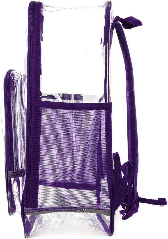 K-Cliffs Clear Backpack Quality See Through Student Bookbag Clear/Purple Trim