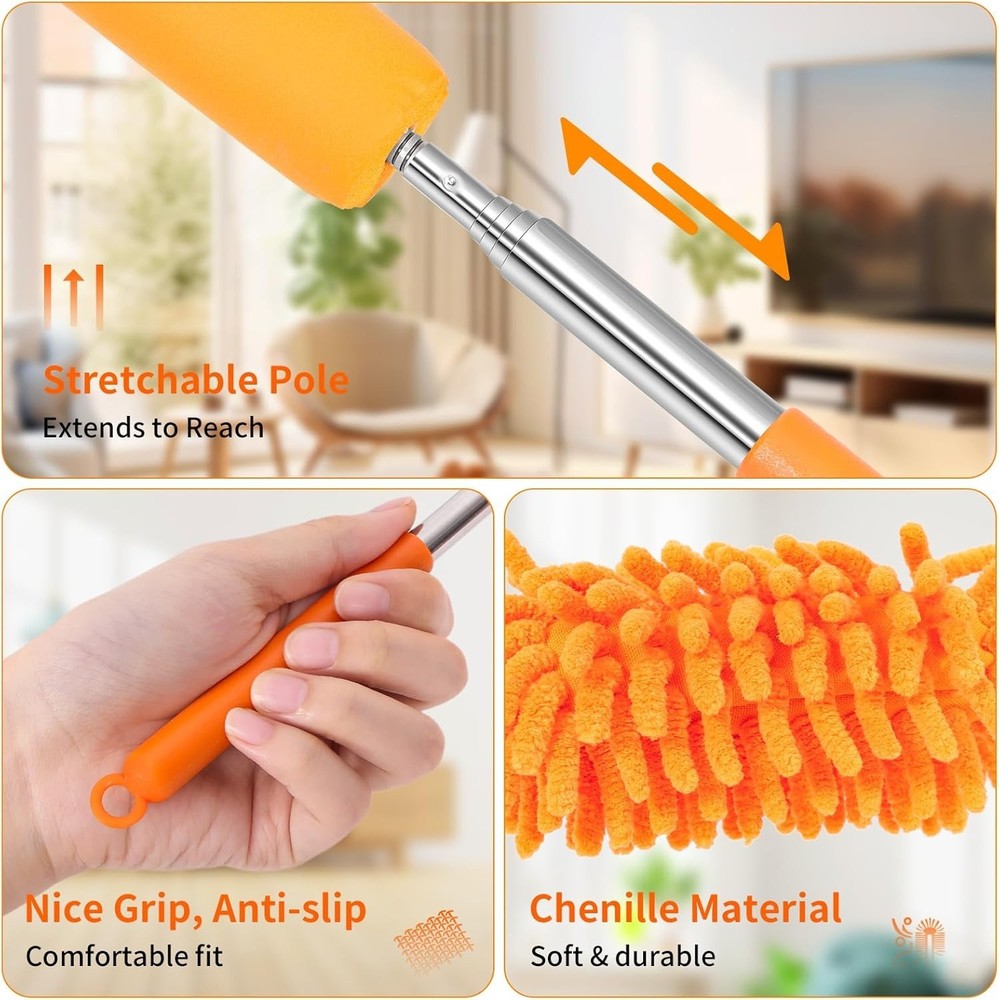 360° Bendable Hand Duster with Telescoping Pole - 2 Pack for Easy Cleaning